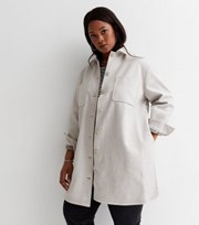 New Look Curves Pale Grey Double Pocket Front Long Shacket